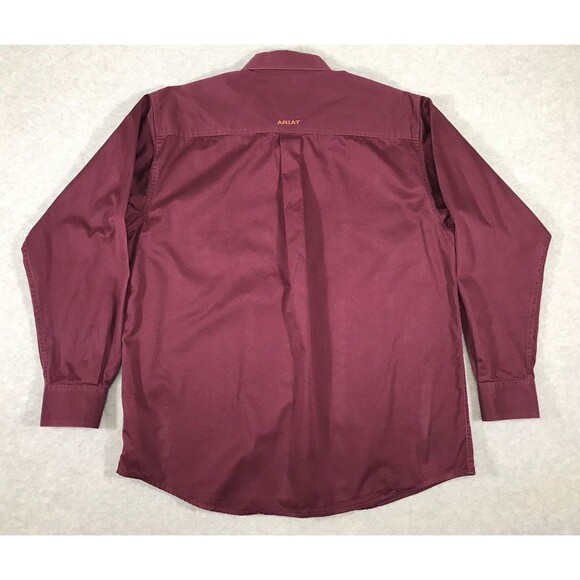 Ariat Mens L Solid Twill Classic Long Sleeve Button Down Shirt Maroon Western - Picture 4 of 12